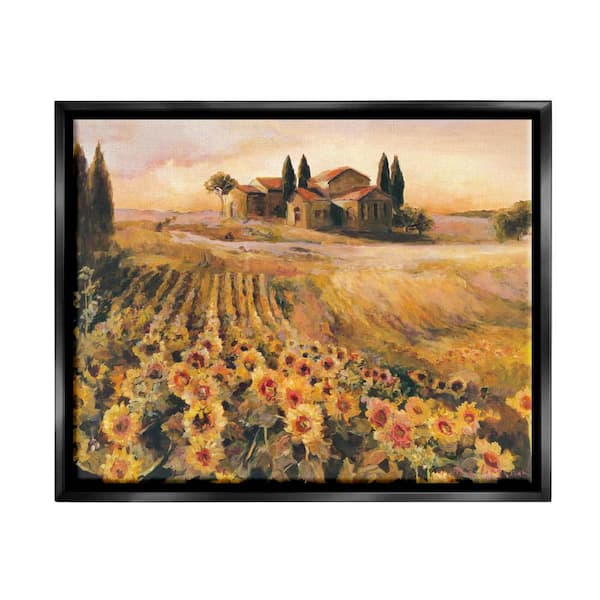 The Stupell Home Decor Collection Italian Villa Autumn Sunflower Field Yellow Green by Marilyn Hageman Floater Frame Nature Wall Art Print 25 in. x 31 in.