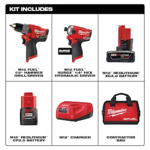 M12 FUEL 12V Lithium-Ion Brushless Cordless SURGE Impact and Drill Combo Kit (2-Tool) with 2 Batteries and Bag