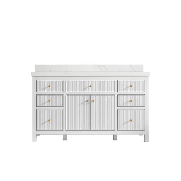 Willow Collections Sonoma 60 in. W x 22 in. D x 36 in. H Single Sink Bath Vanity in White with 2" Calacatta Quartz Top