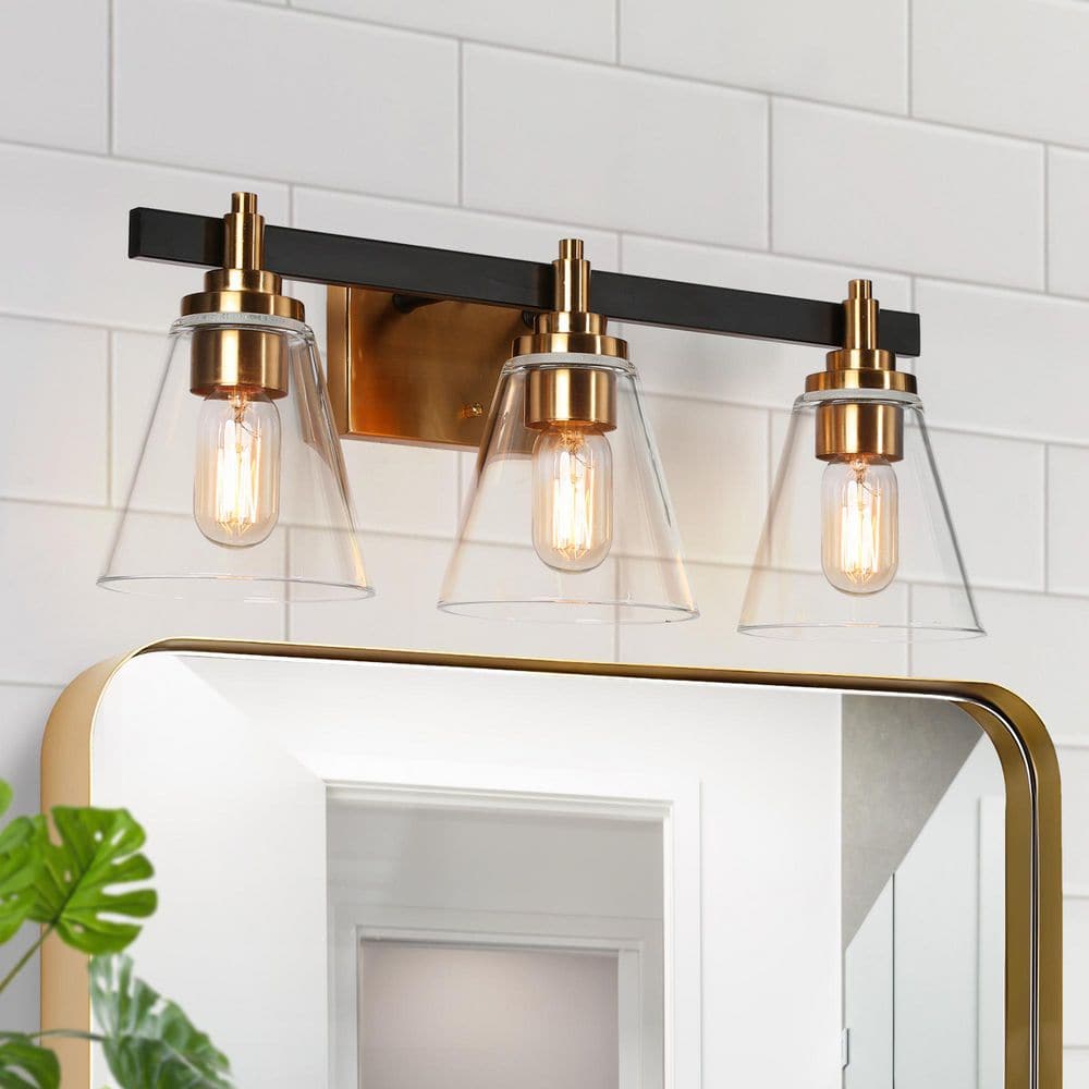 21.5 in. 3-Light Black and Brass Bathroom Vanity Light with Clear Glass Shades, Modern Wall Fixture for Bathroom Mirror price history on PriceWatchPro
