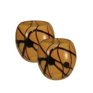 4 in. 2-Piece Amber Shell Mosaic Art Glass Candle Holders