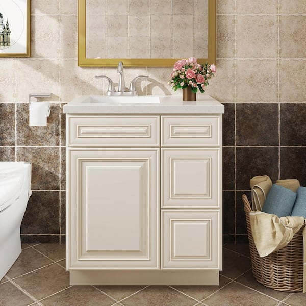Hausvita 30 in. W x 21 in. D x 34.5 in. H in Cameo White Plywood Ready to Assemble Floor Vanity Sink Base Kitchen Cabinet
