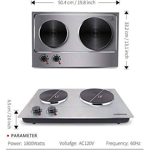 Cusimax 1800W Hot Plate Electric Stove Top Burner,7.4+6.1 Double