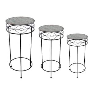 set of 3,27.60 in. tall, outdoor, black, metal Plant stand