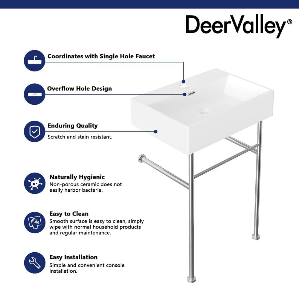 White Ceramic Rectangular Console Sink with Gold Legs
