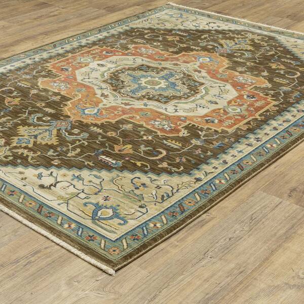 Fleetwood Brown/Orange 2 ft. x 8 ft. Center Oriental Medallion Polypropylene Fringe Edge Indoor Runner Area Rug