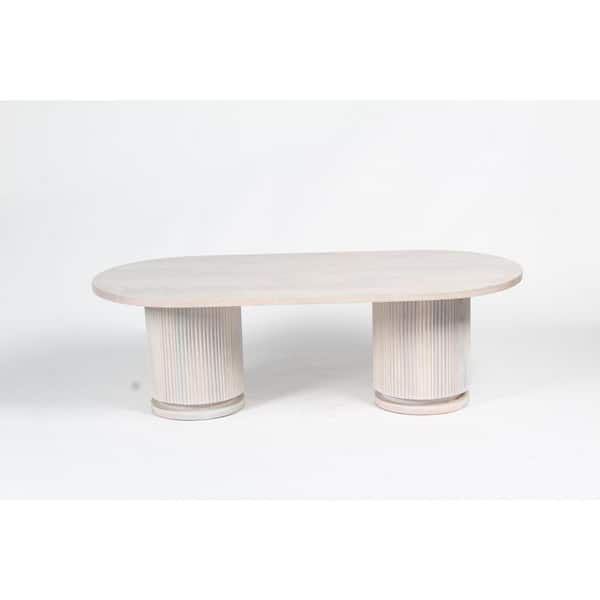 Storied Home Octavia 54 in. Natural Bleached Oval Mango Wood Pedestal Coffee Table with Ribbed Base