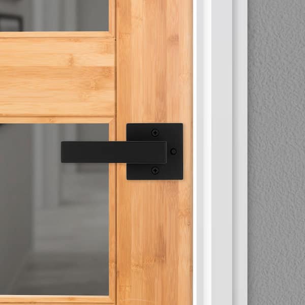 Kwikset Singapore Square Matte Black Bed/Bath Door Handle with
