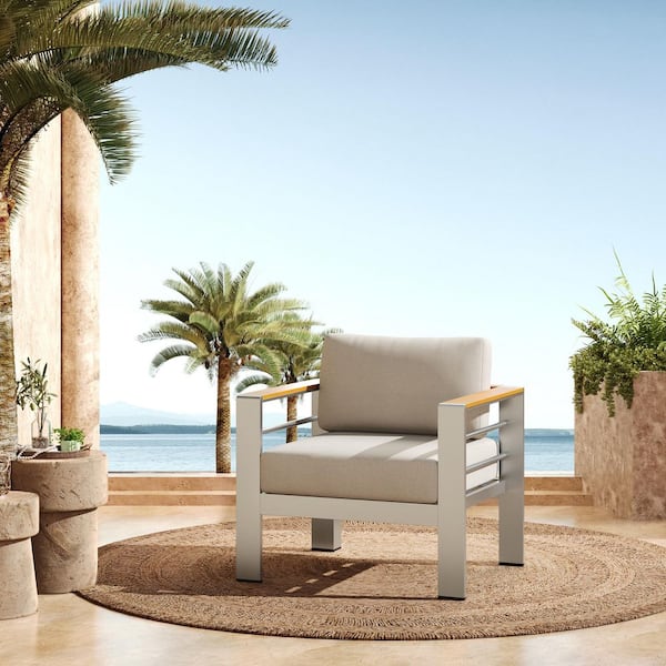 CHRISTOPHER KNIGHT HOME Solvayne Silver Aluminum Outdoor Patio Club Chair with Beige Cushions