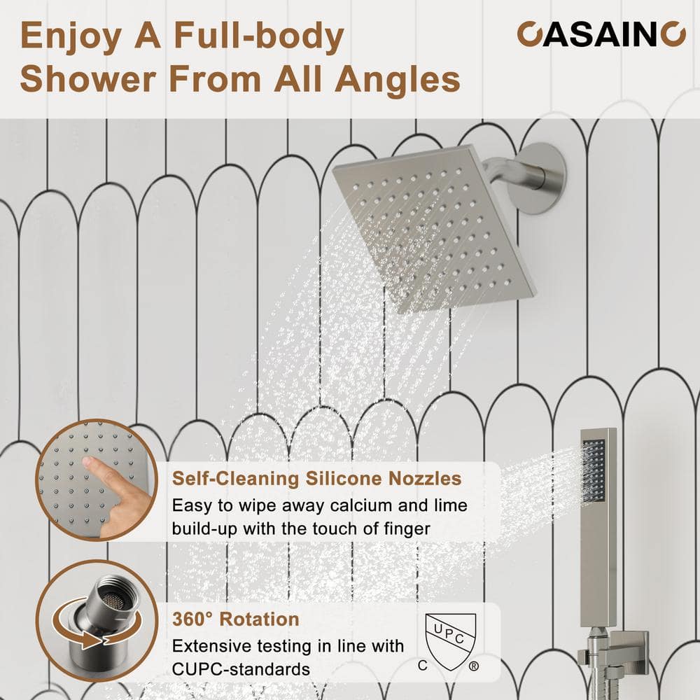 Brushed Nickel Dual Shower Head System with LED and Bluetooth