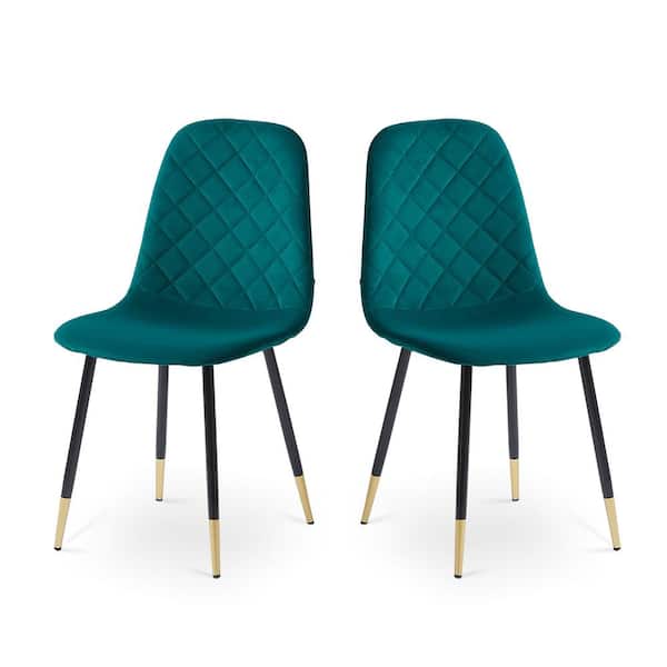 Unbranded Dark Green Velvet Tufted Outdoor Dining Chair with Golden Color Metal Legs, for Living Room Patio Garden, Set of 2