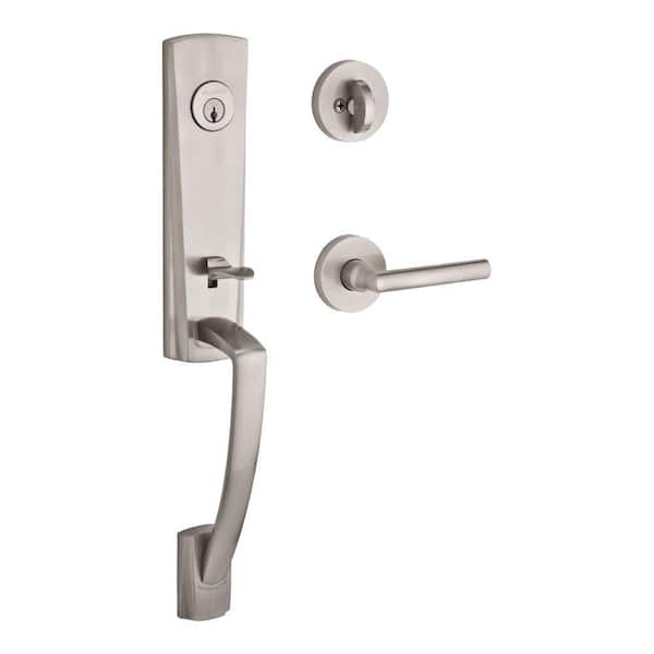 Baldwin Reserve Miami Single Cylinder Satin Nickel Door Handleset with Tube Left-Handed Lever and Contemporary Round Rose