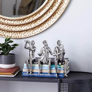 Silver Ceramic Shelf Sitting Musician Sculpture (Set of 3)