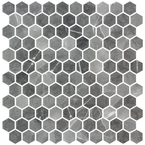 ANDOVA Trillion Fossil Gray Glossy 4.5 in. x 8.25 in. Smooth Geometric Glass Mosaic Tile Sample