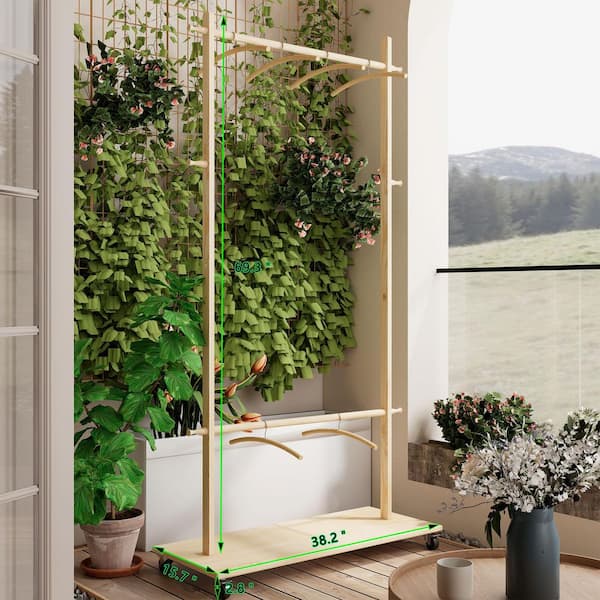 Beige 71.26 in. H x 38.2in. W x 15.7 in. D Wood Free standing Drying Rack with Hangers, Adjustable Shelf and Wheels