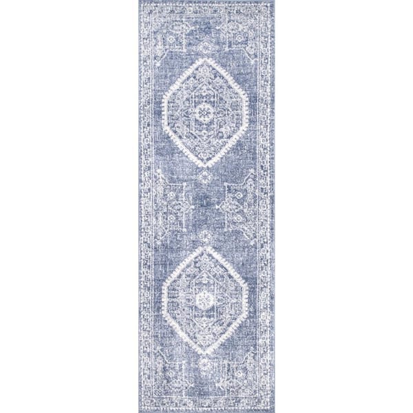 nuLOOM Isla Distressed Persian Blue 3 ft. x 8 ft. Runner Rug