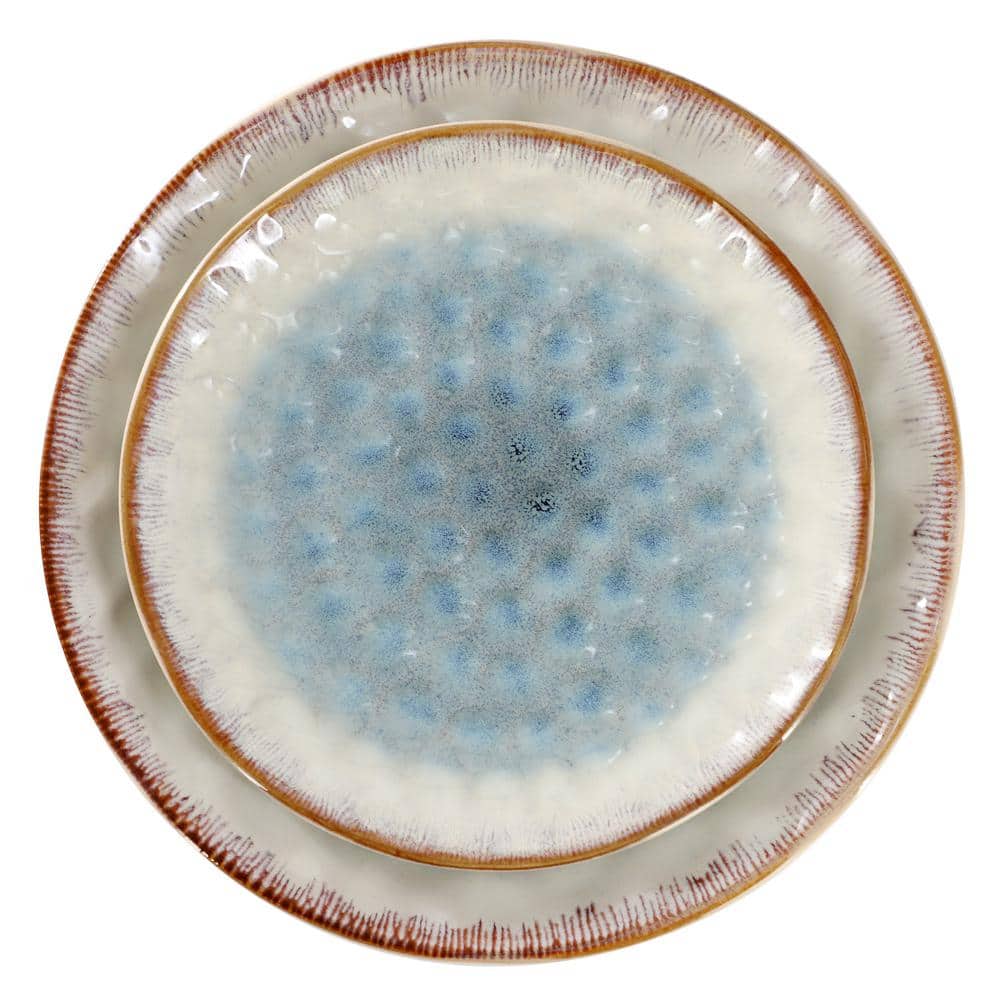 Leann 16 Piece Beige and Blue Ceramic Dinnerware Set