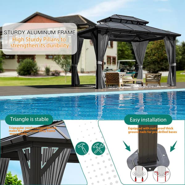 Garvee 13 ft. x 10 ft. Polycarbonate Double Roof Hardtop