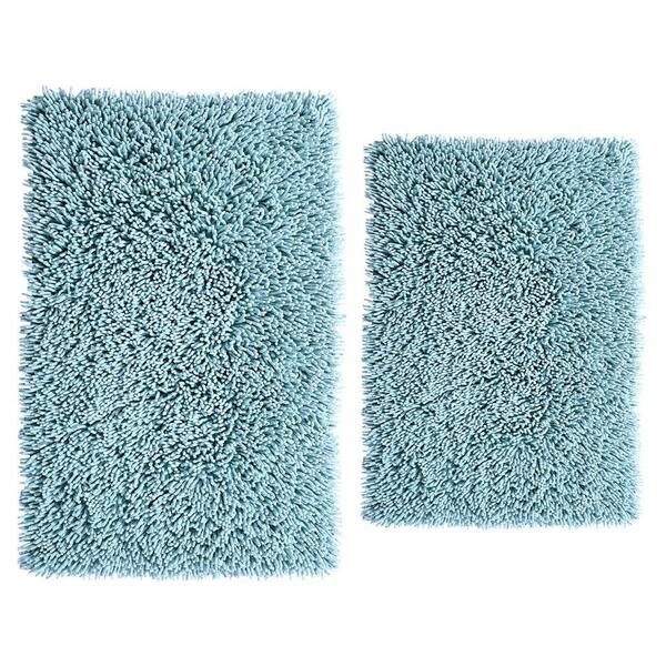 CASTLE HILL LONDON Aqua 17 in. x 24 in. and 20 in. x 30 in. Chenille Shaggy Bath Rug Set (2-Piece)