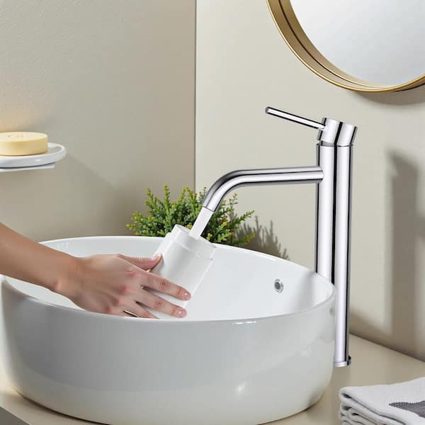 Single Handle High-Arc Bathroom Faucet with Pop-Up Drain in Chrome