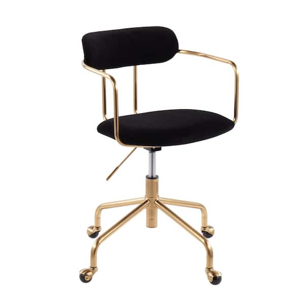 Lumisource Demi Black Velvet and Gold Adjustable Height Office Chair