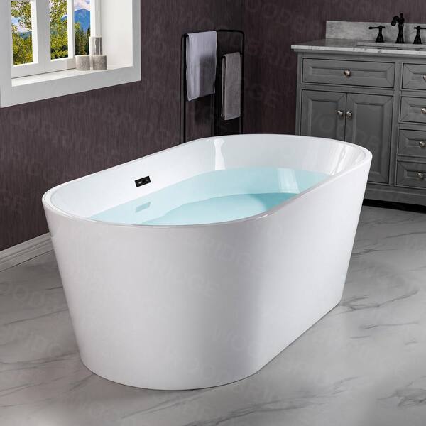 Municipality 54 in. Acrylic FlatBottom Double Ended Bathtub with Matte Black Overflow and Drain Included in White