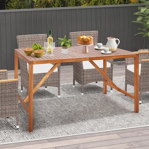 67 in. Patio Rectangle Acacia Wood Dining Table with Umbrella Hole