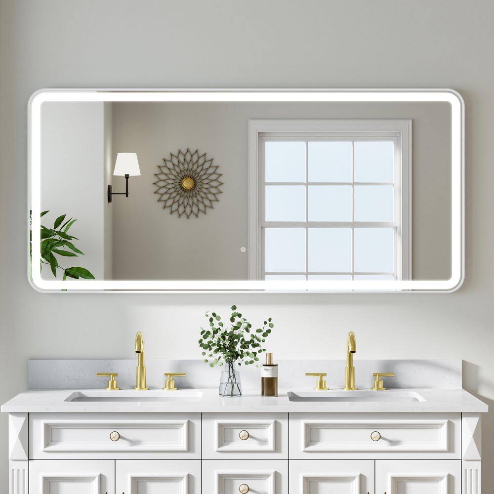 60 in. W x 28 in. H Retangular Framed LED Dimmable Anti-Fog Wall Bathroom Vanity Mirror in White, IP54 price history on PriceWatchPro