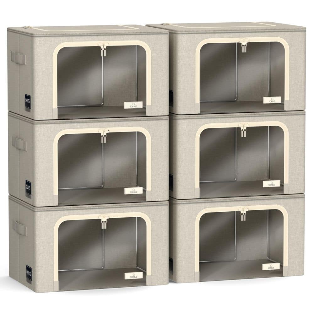 Storage Bins, Stackable and Foldable Clothes Organizer Bags, Beige 17 in. x