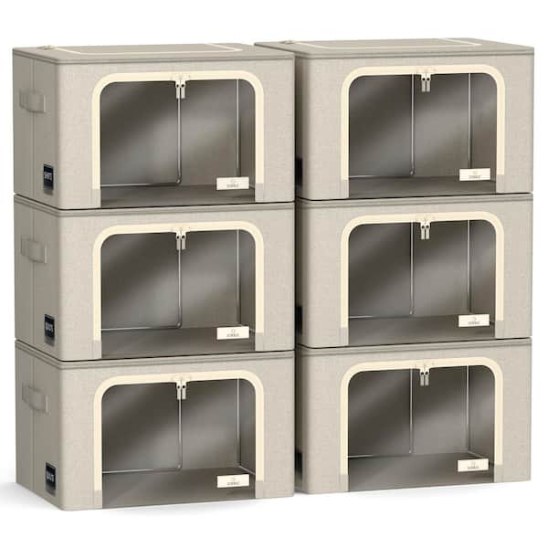 Storage Bins, Stackable and Foldable Clothes Organizer Bags, Beige 17 in. x 13 in. Polyester Decorative Box Set of 6