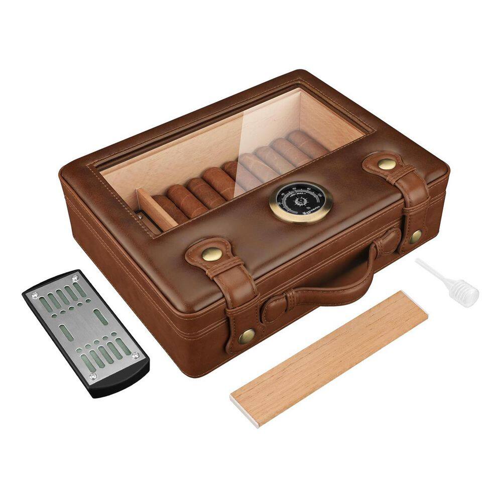 Modern Humidor Box 12 in. W x 8 in. H Solid Color Glass Top Cigar Humidor Box with ...