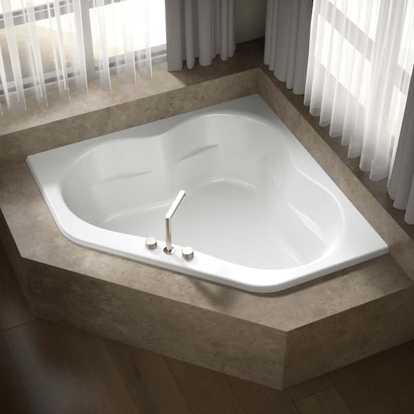 Tercet 60 in. x 60 in. Neo Angle Soaking Bathtub with Center Drain in White, Integral Flange
