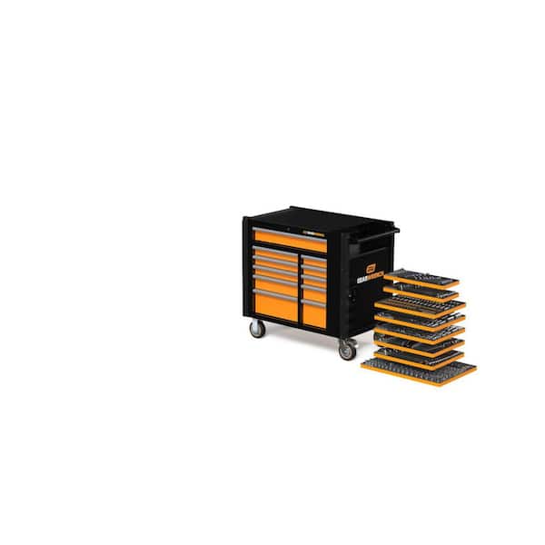 MEGAMOD 41 in. x 25 in. 11-Drawer Mobile Workbench Cabinet with Master Mechanics Tool Set in Foam Trays (614-Pieces)