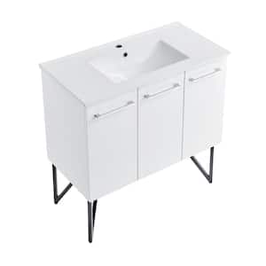 Annecy 36 in. Single, 2-Door, 1 Drawer Bathroom Vanity in White with White Basin