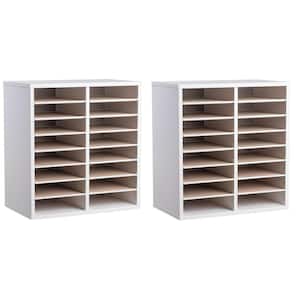 16 Compartment Wood Adjustable Literature Organizer, White (2-Pack)