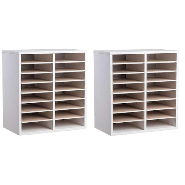 AdirOffice 16 Compartment Wood Adjustable Literature Organizer, White (2-Pack)