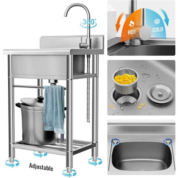 Adrinfly Stainless Steel Freestanding Utility Sink with Faucet and Piping