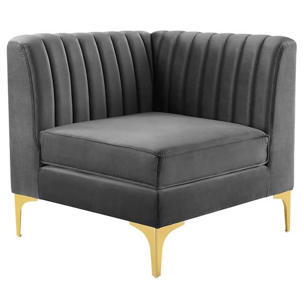 MODWAY Triumph Channel Tufted Performance Velvet Sectional Sofa Corner Chair in Gray