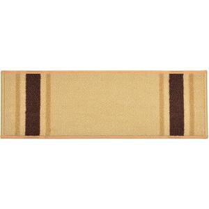 Solid Border Custom Size Beige 6 in. W x 36 in. H Indoor Carpet Stair Tread Cover Slip Resistant Backing (Set of 7)