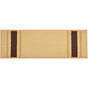 Solid Border Custom Size Beige 9 in. x 32 in. Indoor Carpet Stair Tread Cover Slip Resistant Backing (Set of 13)