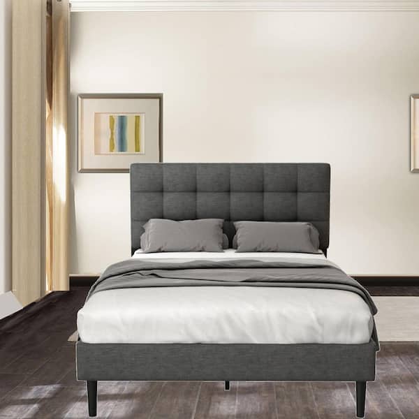 ZIRUWU Gray Frame Full Platform Bed