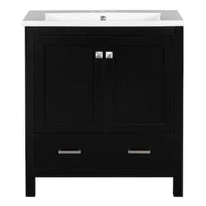 29.5 in. W x 17.5 in. D x 33 in. H Solid Wood MDF Modern Bath Vanity Cabinet without Top with Door Drawer in Black