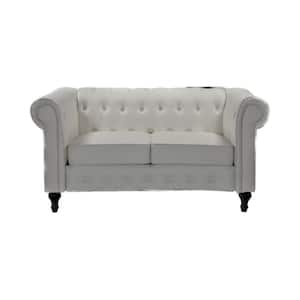 Brooks 61.02 in. Cream White Faux Leather 2-Seater Upholstered Loveseat