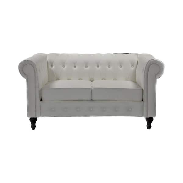 US Pride Furniture Brooks 61.02 in. Cream White Faux Leather 2-Seater Upholstered Loveseat