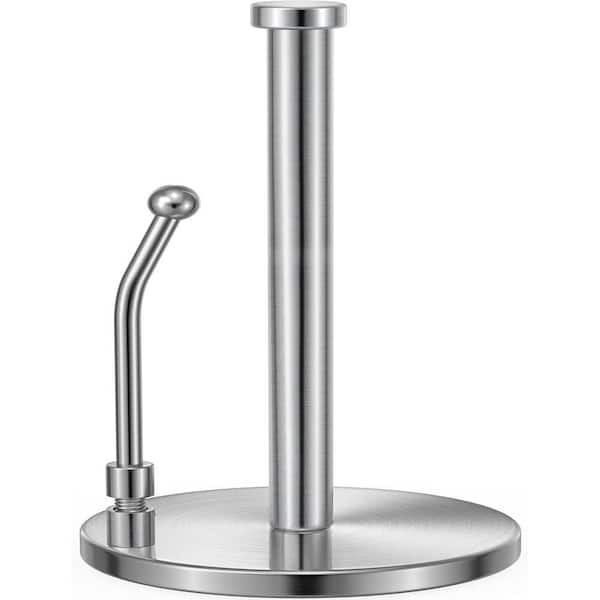 Countertop Silver Paper Towel Holder Weighted Base Non Slip Spring Arm Stainless Steel Dispenser Stand