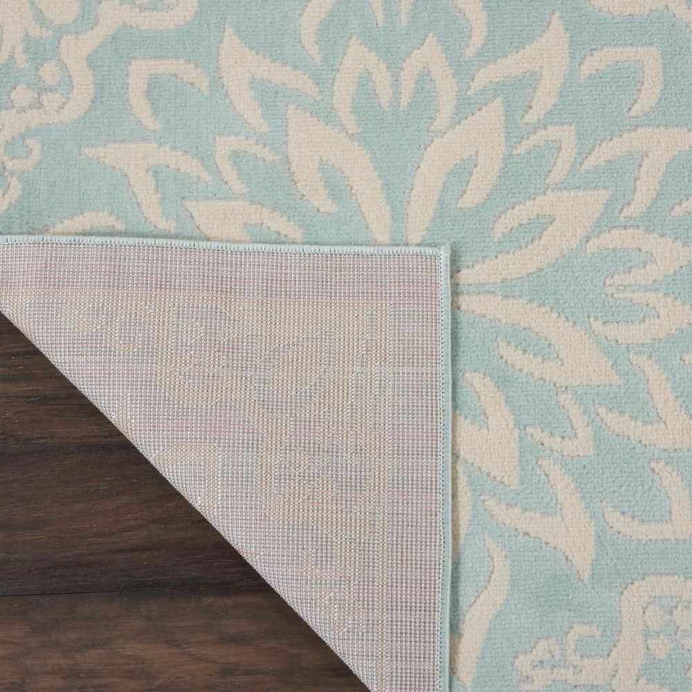 Ivory and Green Floral Synthetic Rectangular Rug 8' x 10'