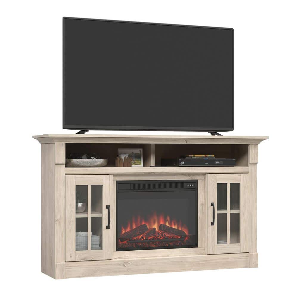 Chalk Oak 60" Fireplace TV Credenza with Glass Doors