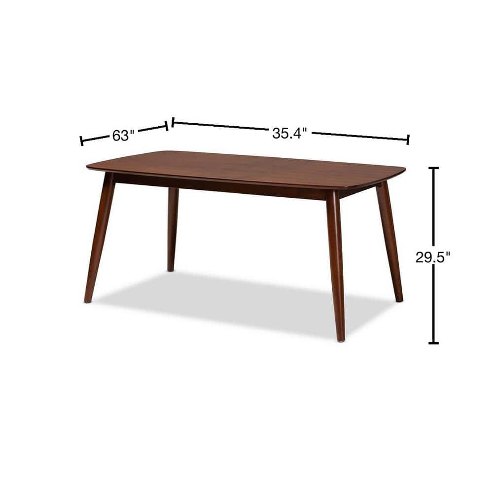 Flora Mid-Century Modern Solid Rubberwood Dining Table in Walnut