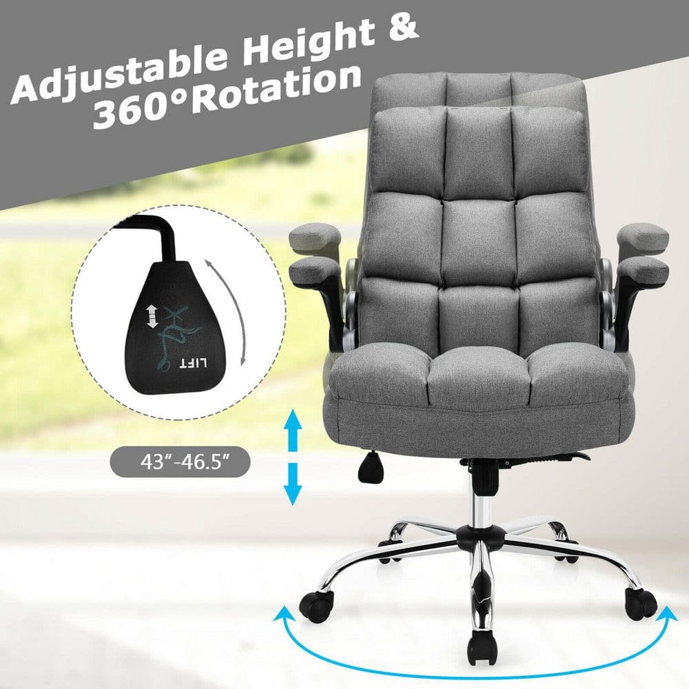 High Back Big and Tall Office Chair Adjustable Swivel withFlip-up Arm Grey - Thumbnail 5