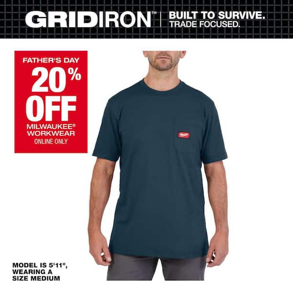 Men's 2X-Large Blue GRIDIRON Cotton/Polyester Short-Sleeve Pocket T-Shirt
